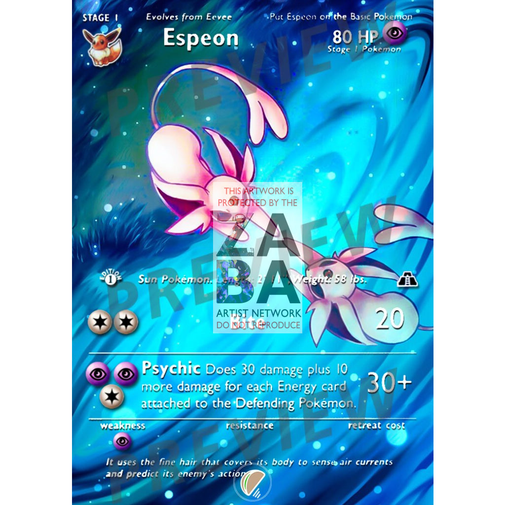 Espeon 1/75 Neo Discovery Extended Art Custom Pokemon Card - ZabaTV