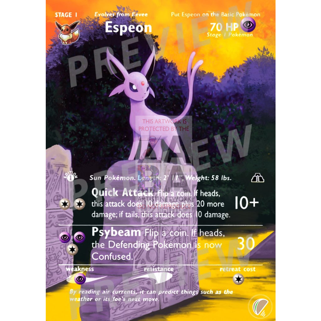 Espeon 20/75 Neo Discovery Extended Art Custom Pokemon Card With Text Silver Foil