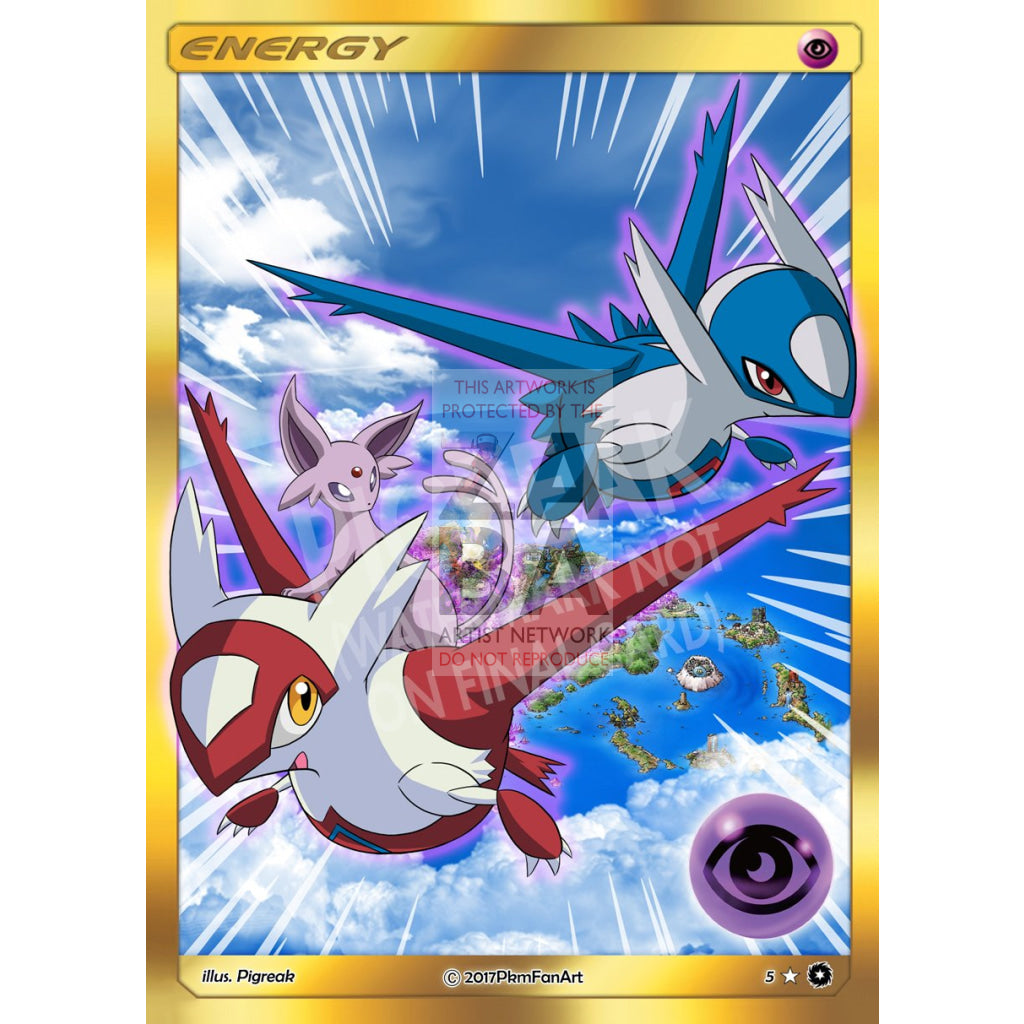 Espeon & Latios/latias Psychic Energy Pigreak Custom Pokemon Card