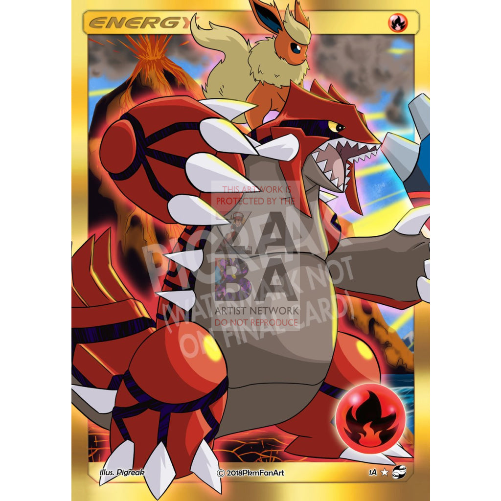 Flareon & Groudon Fire Energy Pigreak Custom Pokemon Card
