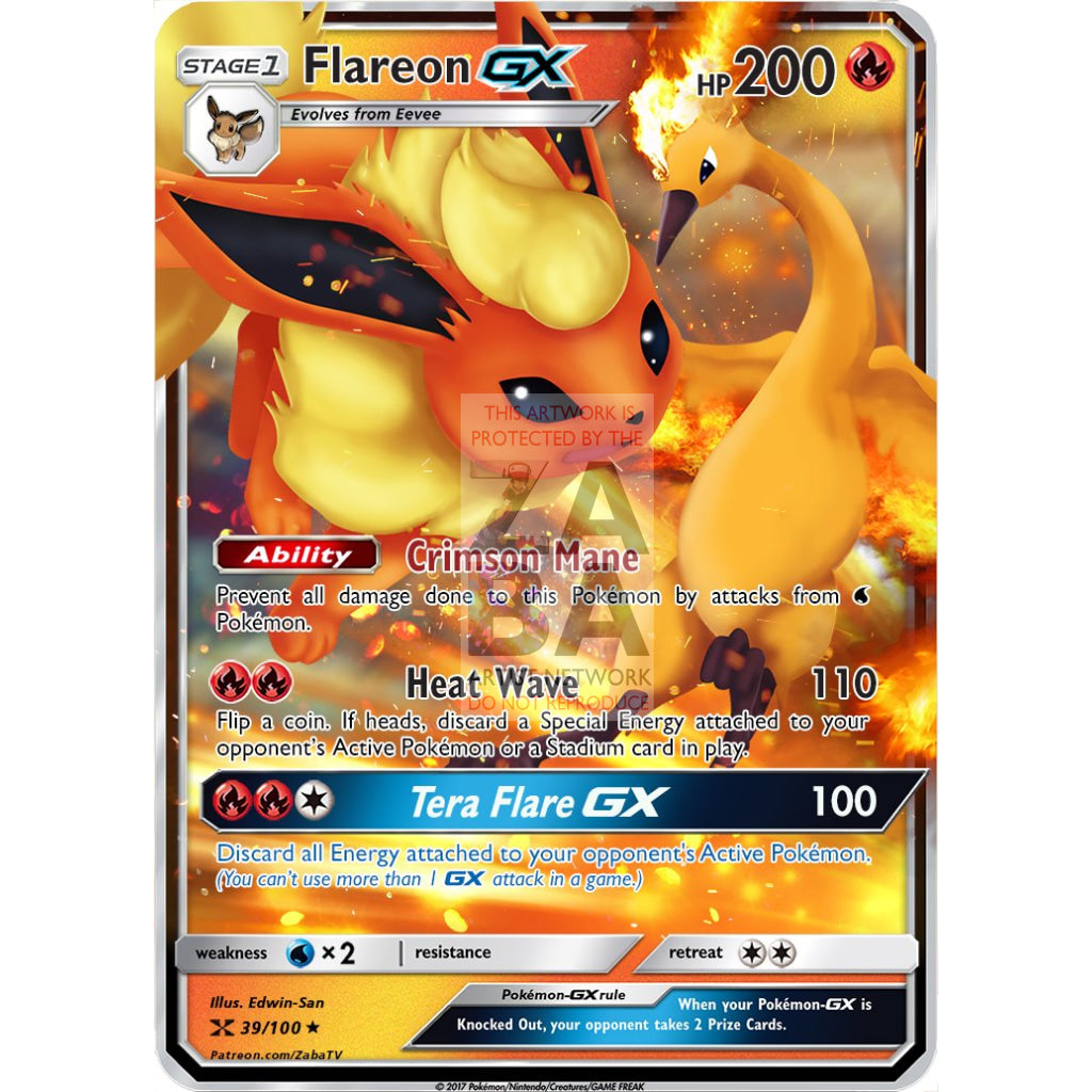 Flareon GX Custom Pokemon Card - ZabaTV