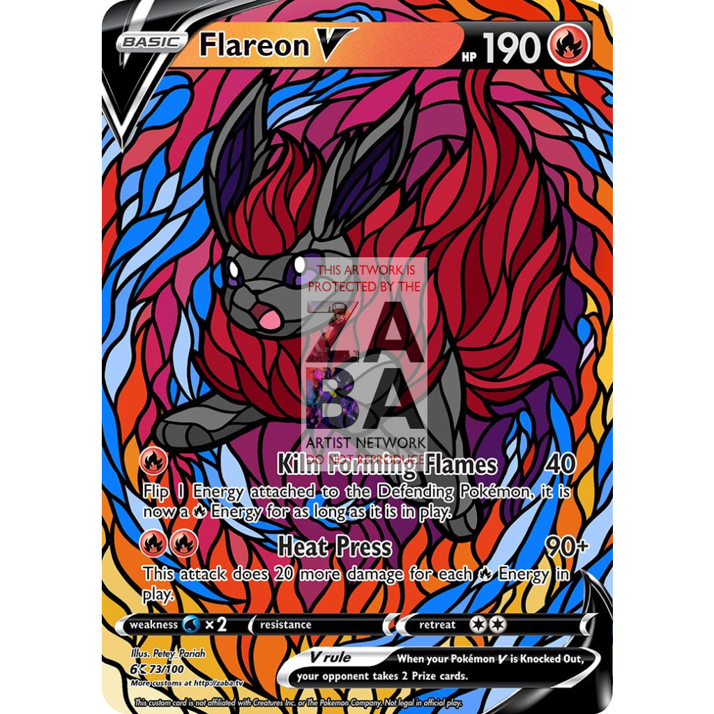 Flareon V Stained-Glass Custom Pokemon Card - ZabaTV