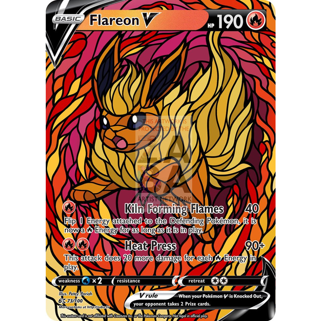 Flareon V Stained-Glass Custom Pokemon Card - ZabaTV