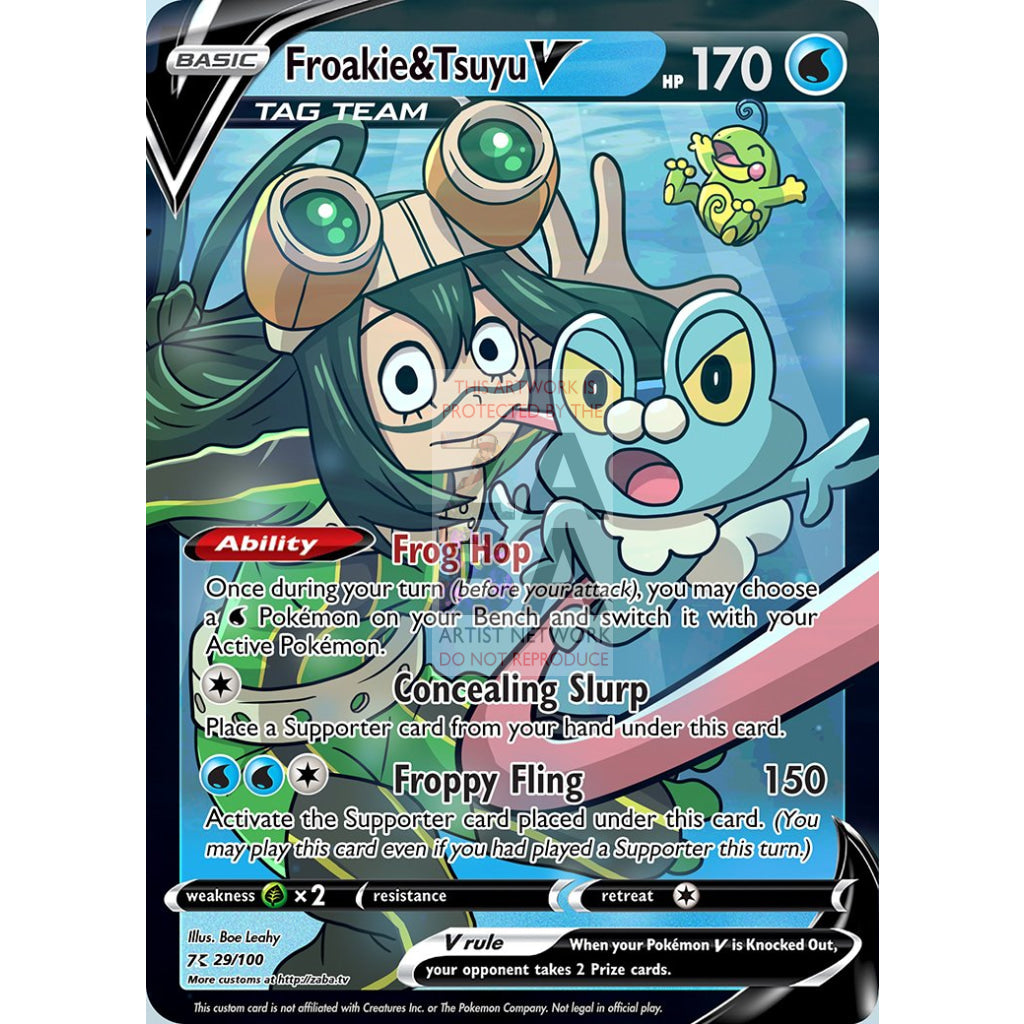 Froakie & Tsuyu V Custom My Hero Academia X Pokemon Card Silver Foil