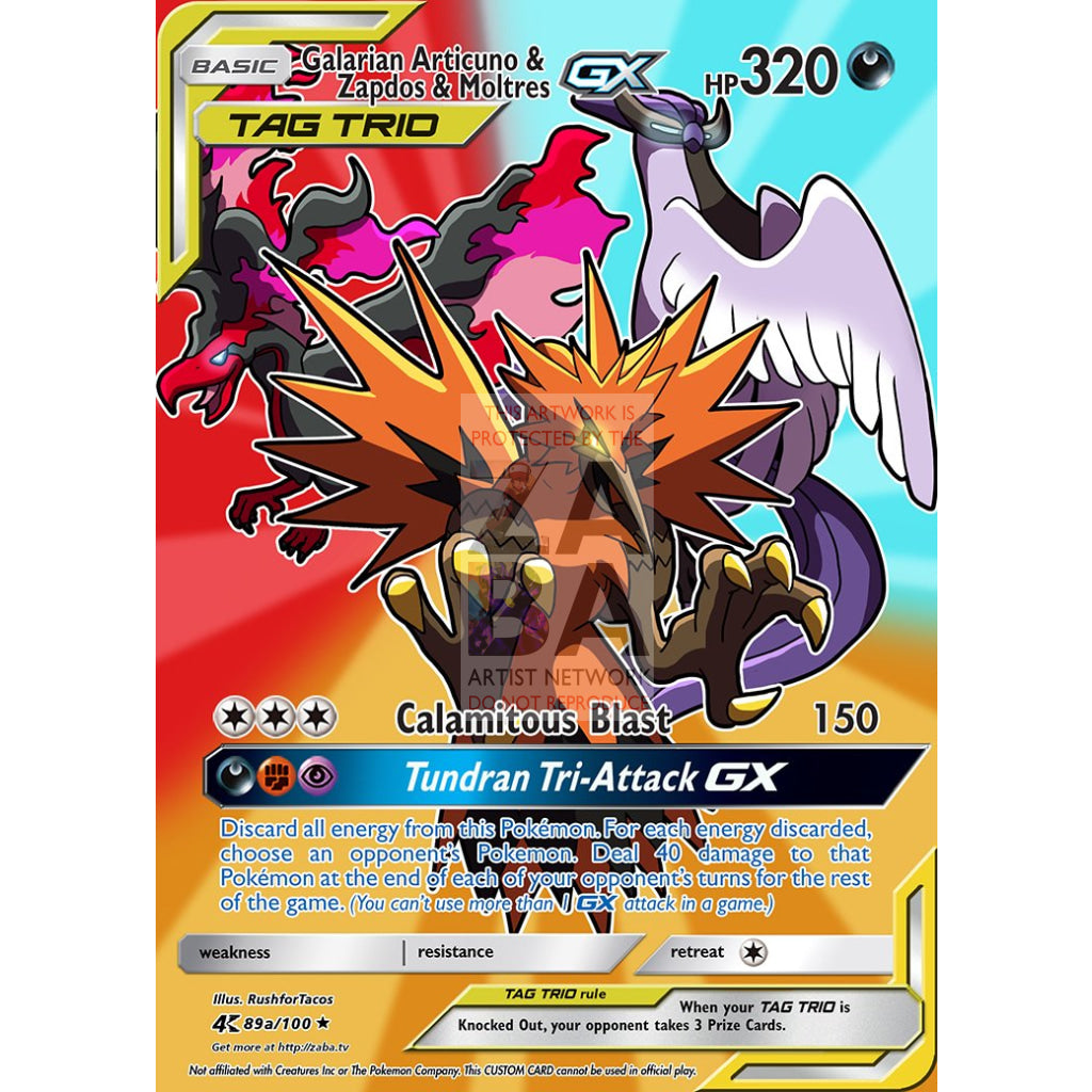 Galarian Articuno & Zapdos Moltres Gx Alt Art Custom Tag Team Pokemon Card Silver Foil
