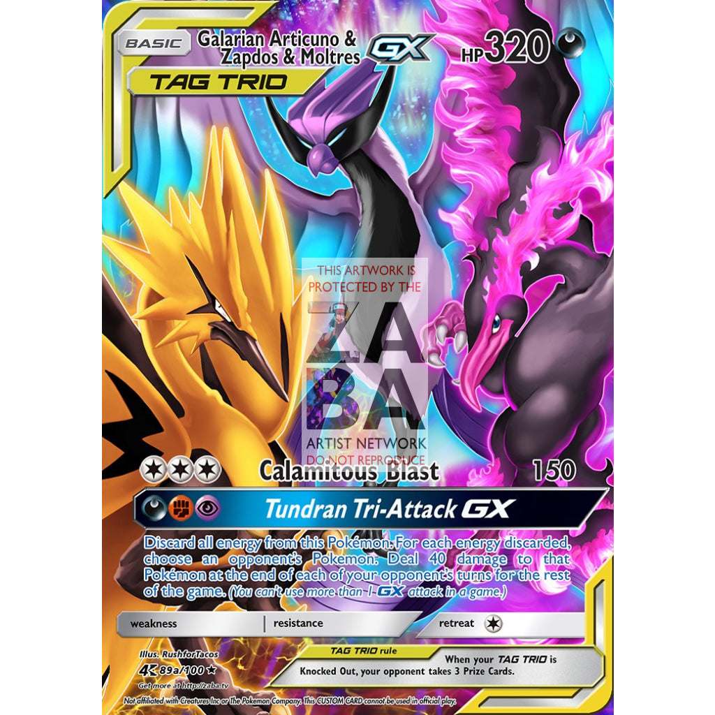 Galarian Articuno & Zapdos & Moltres GX Custom Tag Team Pokemon Card - ZabaTV