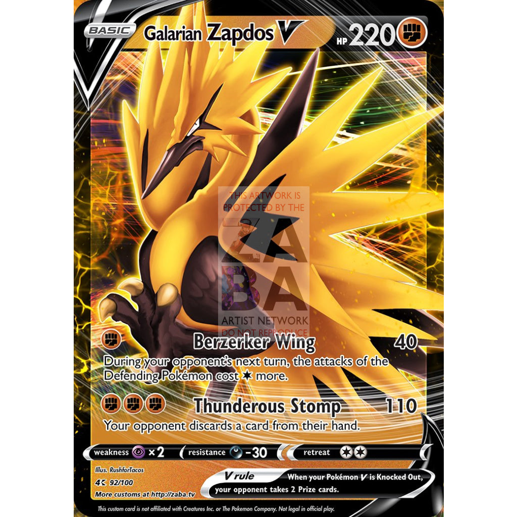 Galarian Zapdos V Custom Pokemon Card Silver Foil