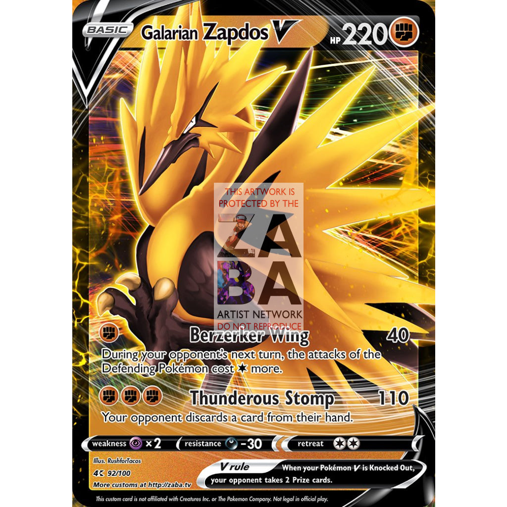 Galarian Zapdos V Custom Pokemon Card - ZabaTV