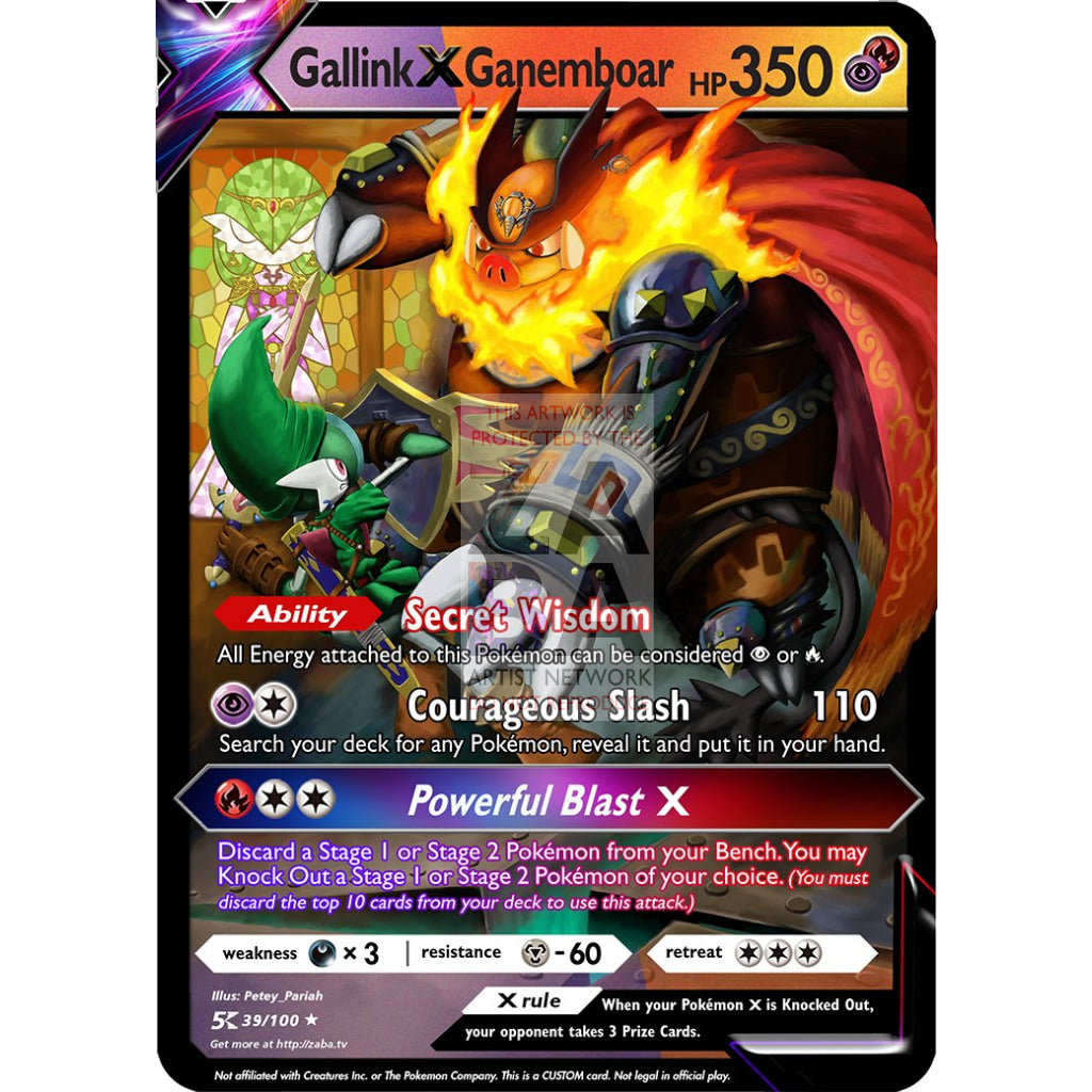 Gallink X Ganemboar (Link X Ganon) Custom Pokemon Card Silver Foil