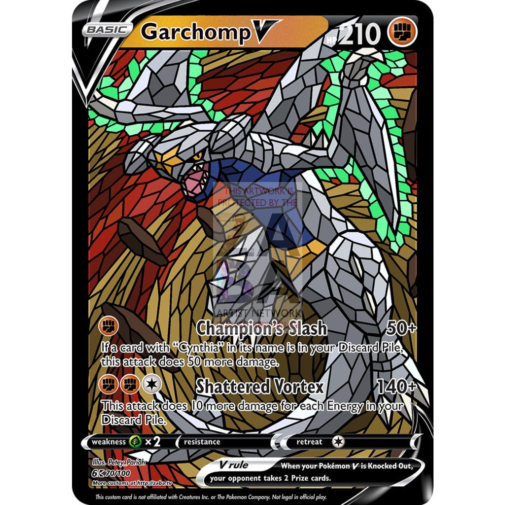 Garchomp V Stained-Glass Custom Pokemon Card Great White / Silver Foil