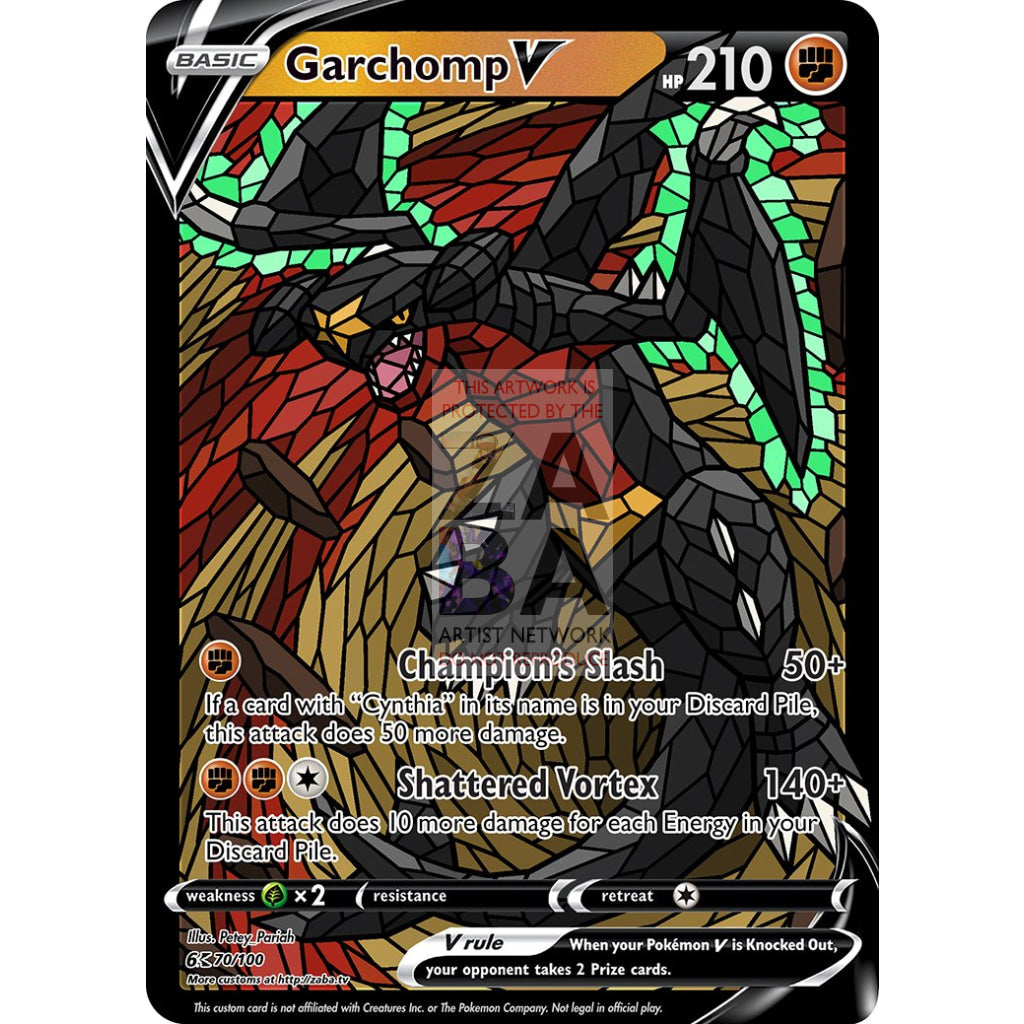Garchomp V Stained-Glass Custom Pokemon Card Shining / Silver Foil