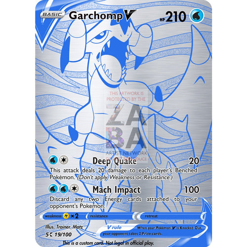Garchomp V (Water Type) Custom Pokemon Card Silver Holographic