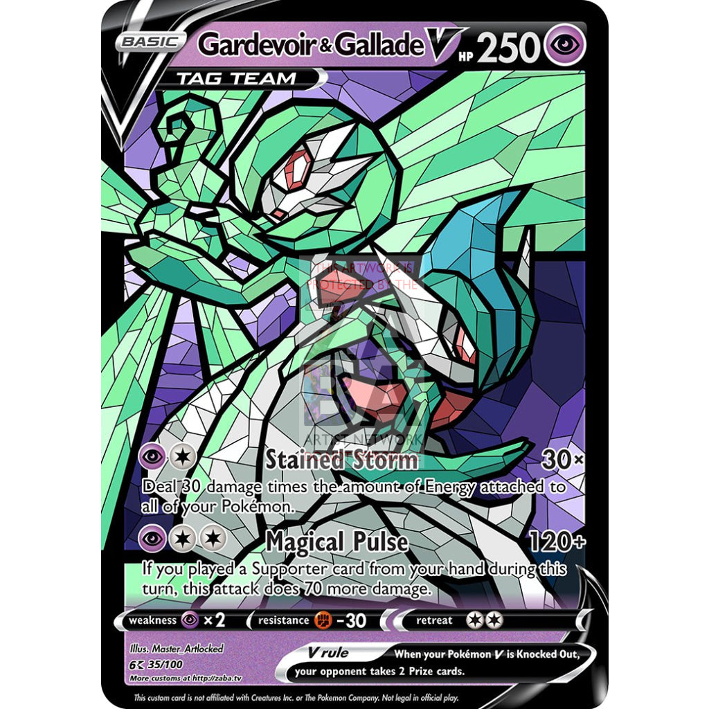 Gardevoir & Gallade V (Stained-Glass) Custom Pokemon Card - ZabaTV