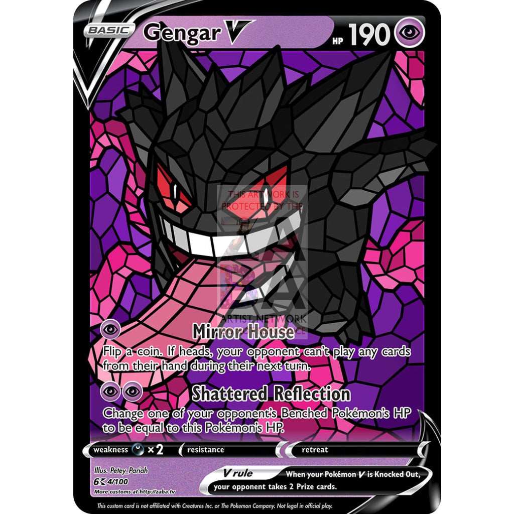 Gengar V (Stained-Glass) Custom Pokemon Card Shining Black / With Text Silver Foil