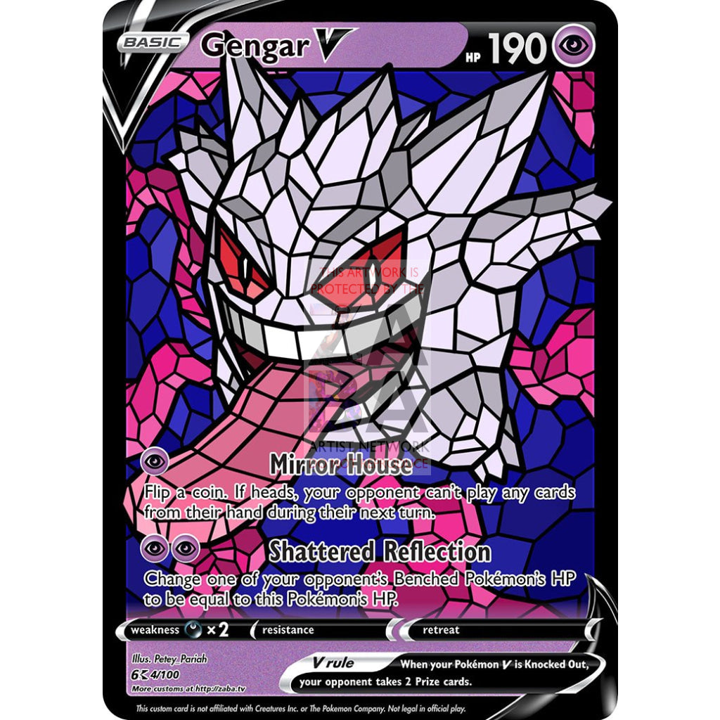 Gengar V (Stained-Glass) Custom Pokemon Card Shining White / With Text Silver Foil