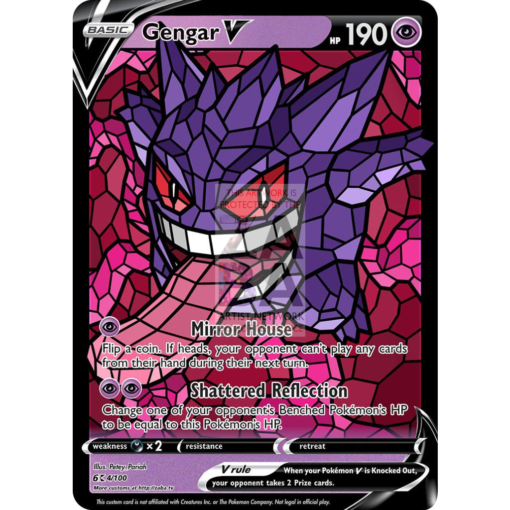 Gengar V (Stained-Glass) Custom Pokemon Card Standard / With Text Silver Foil