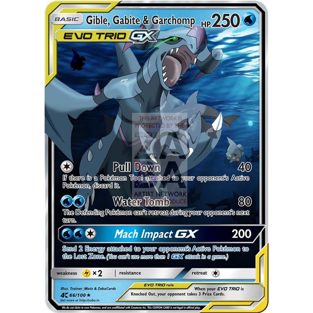Gible Gabite & Garchomp Gx Evo Tag Team Custom Pokemon Card Silver Foil