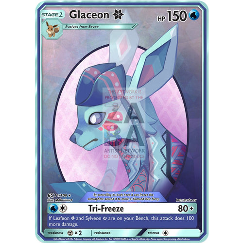 Glaceon Tribal Art Custom Pokemon Card Text / Silver Foil
