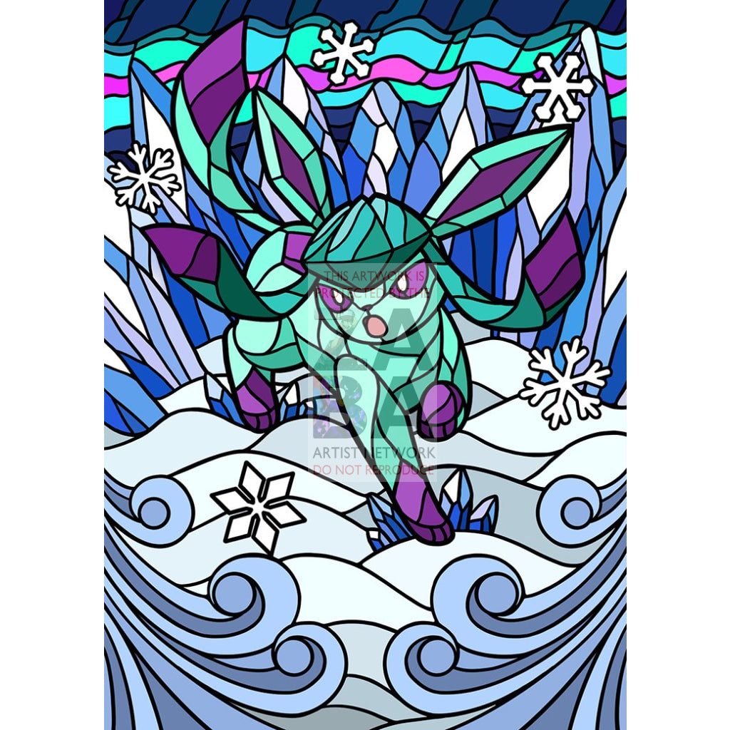 Glaceon V Stained-Glass Custom Pokemon Card Aurora Textless / Silver Foil