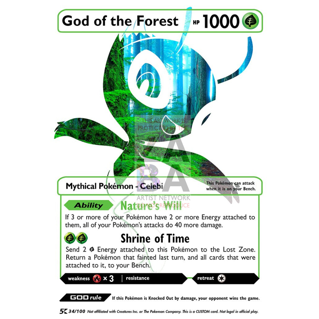 God Of The Forest - Celebi (Luxury Selective Holographic Custom Pokemon Card) Card
