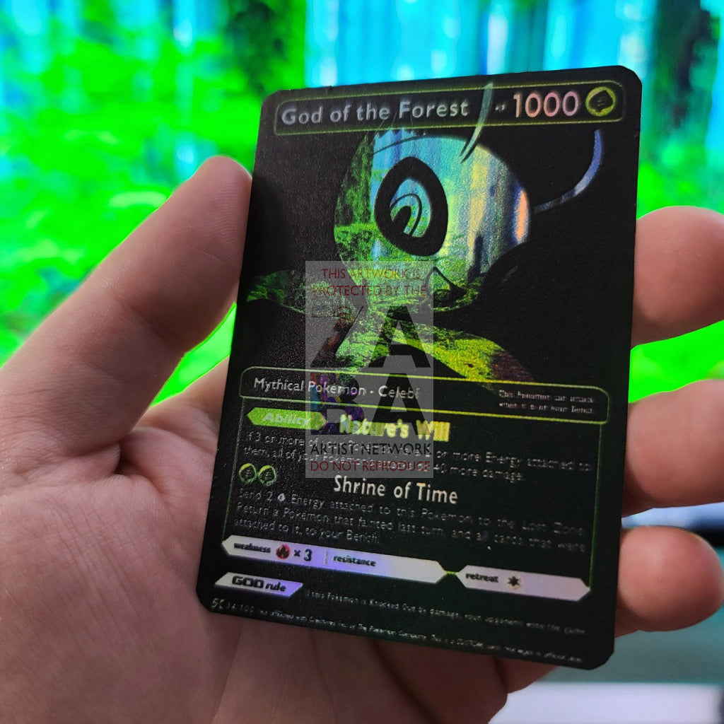 God Of The Forest - Celebi (Luxury Selective Holographic Custom Pokemon Card) Black Art Card