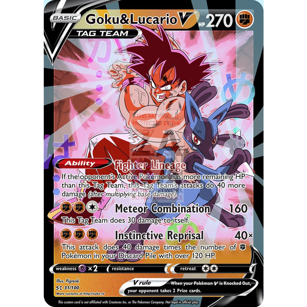Goku&lucario V Custom Pokemon Card Silver Foil