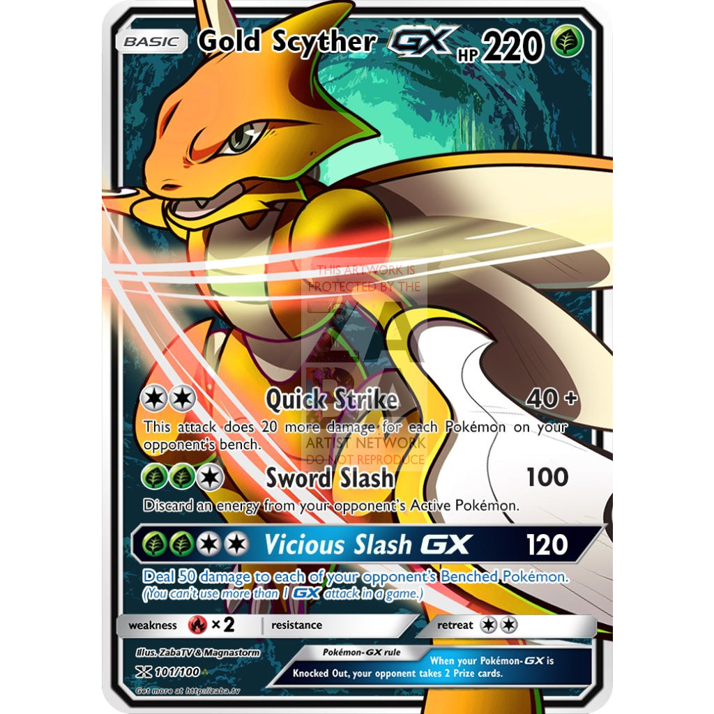 Gold Scyther GX Secret Rare Custom Pokemon Card - ZabaTV
