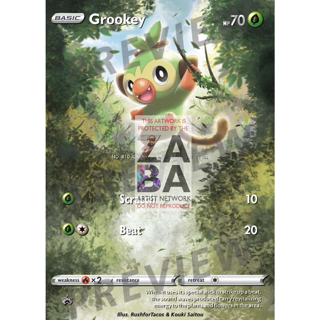 Grookey 11/202 Sword Shield Extended Art Custom Pokemon Card - ZabaTV