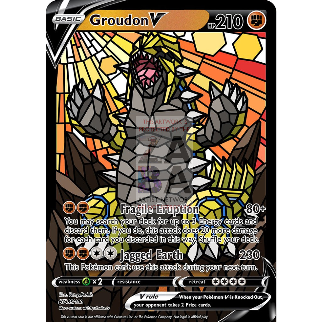 Groudon V (Stained-Glass) Custom Pokemon Card - ZabaTV