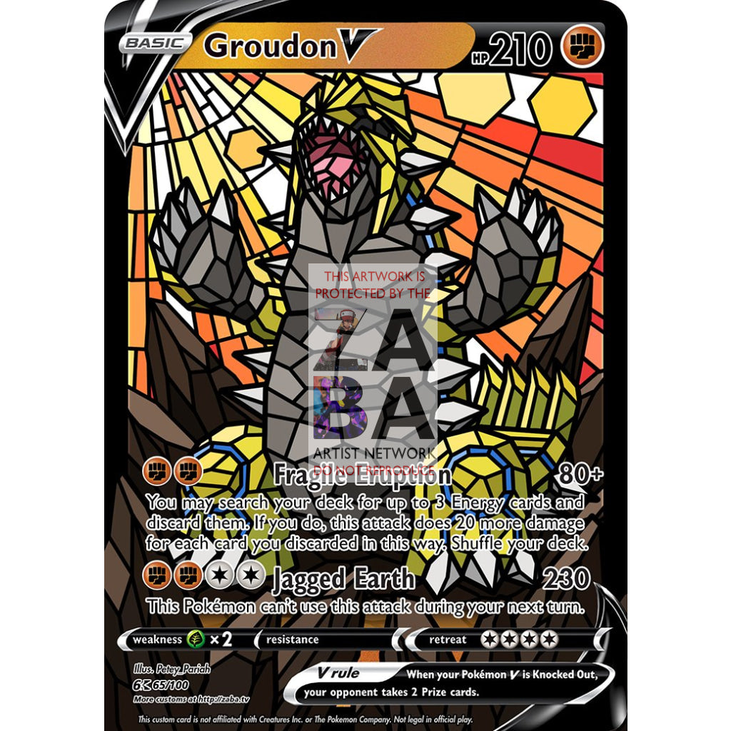 Groudon V (Stained-Glass) Custom Pokemon Card - ZabaTV