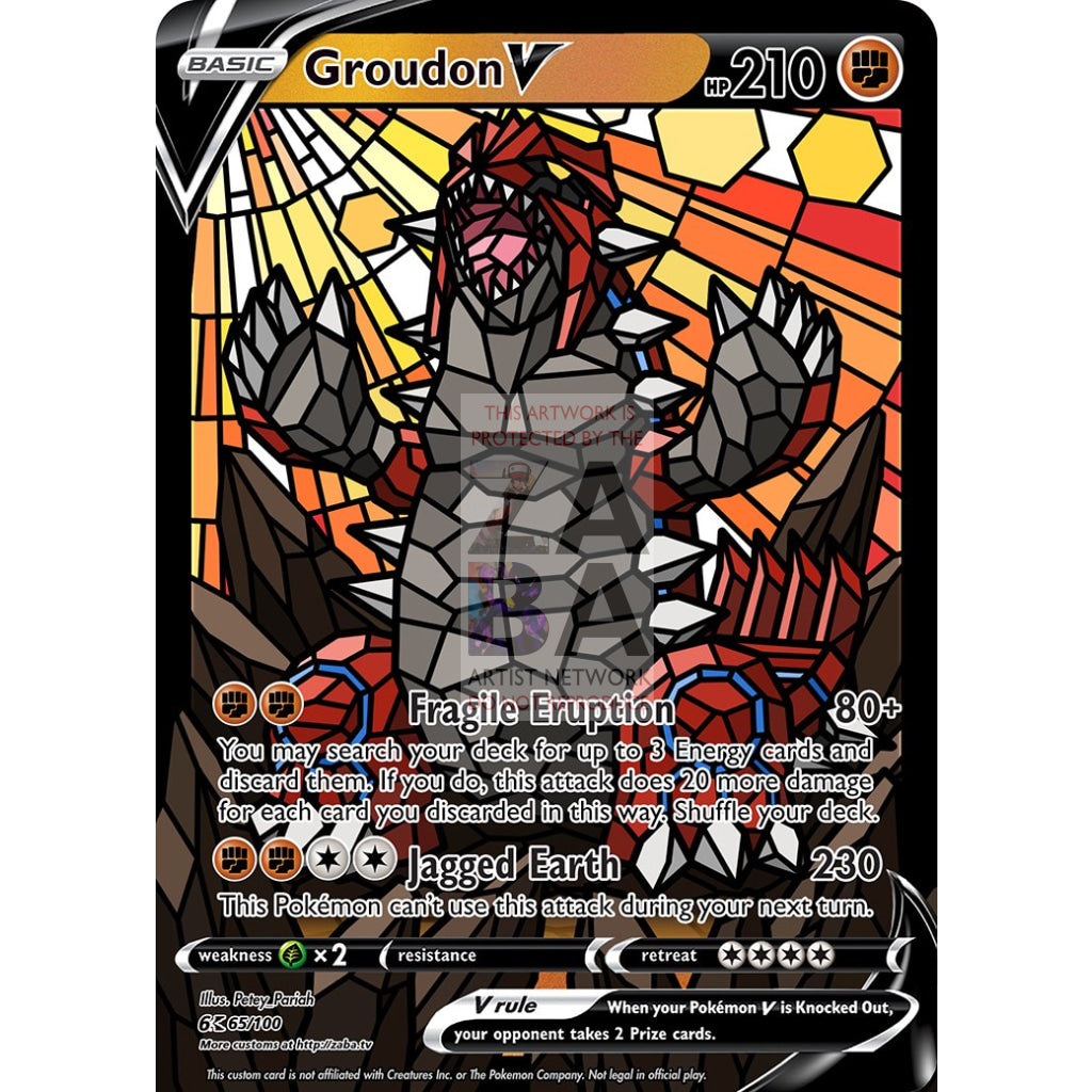 Groudon V (Stained-Glass) Custom Pokemon Card - ZabaTV