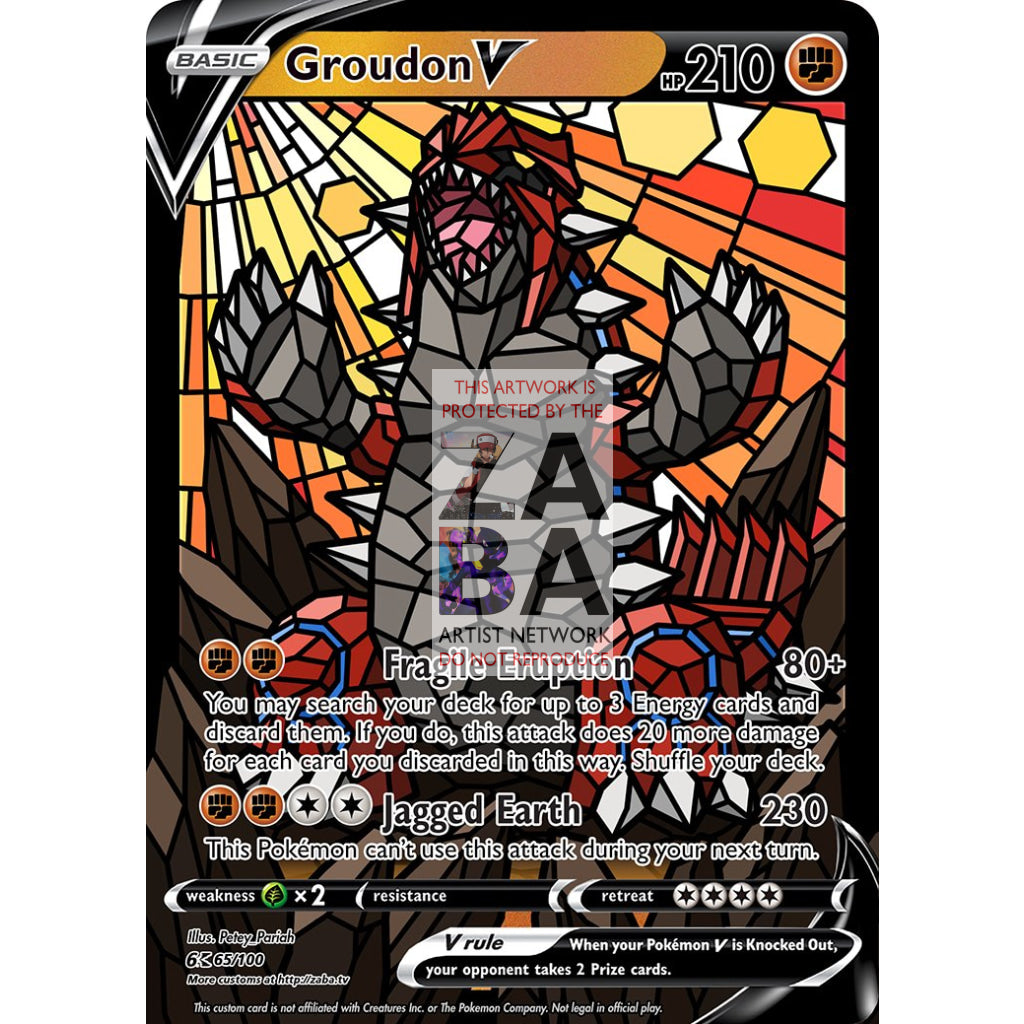 Groudon V (Stained-Glass) Custom Pokemon Card - ZabaTV