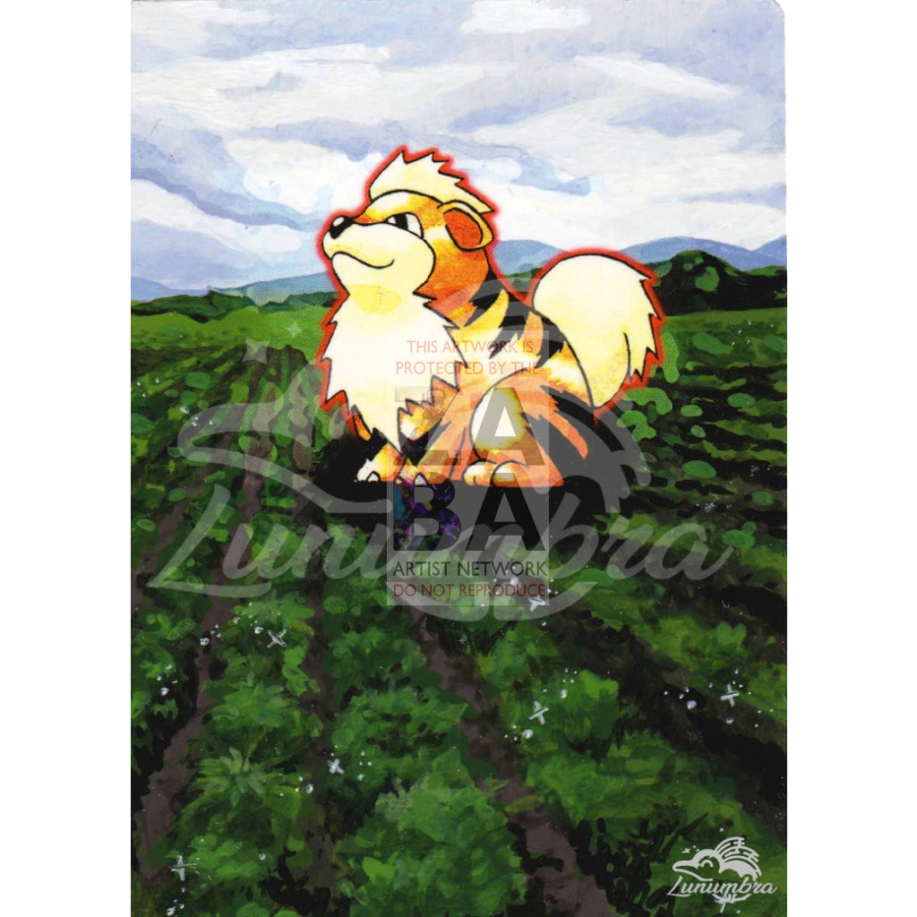 Growlithe 28/102 Base Extended Art Custom Pokemon Card Textless Silver Holographic