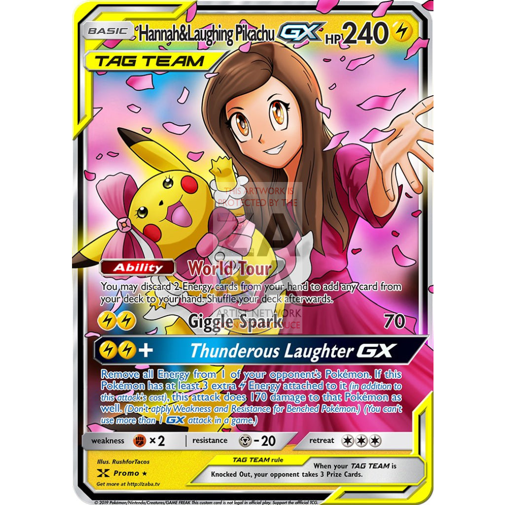 Hannah & Laughing Pikachu GX Tag Team Custom Pokemon Card - ZabaTV