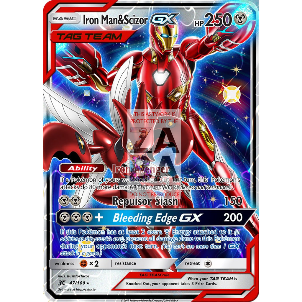 Iron Man & Scizor 8"x10.5" Holographic Poster + Custom Pokemon Card Gift Set - ZabaTV