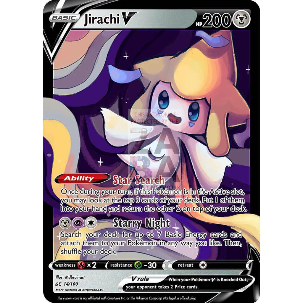 Jirachi V (Whimsical) Custom Pokemon Card Text / Silver Foil