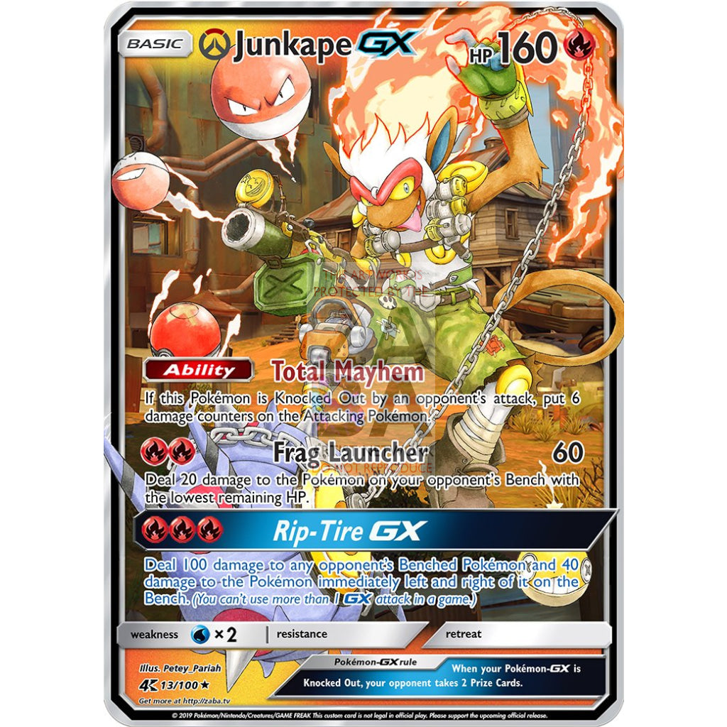 Junkape Gx (Junkrat + Infernape) Custom Overwatch Pokemon Card Silver Foil