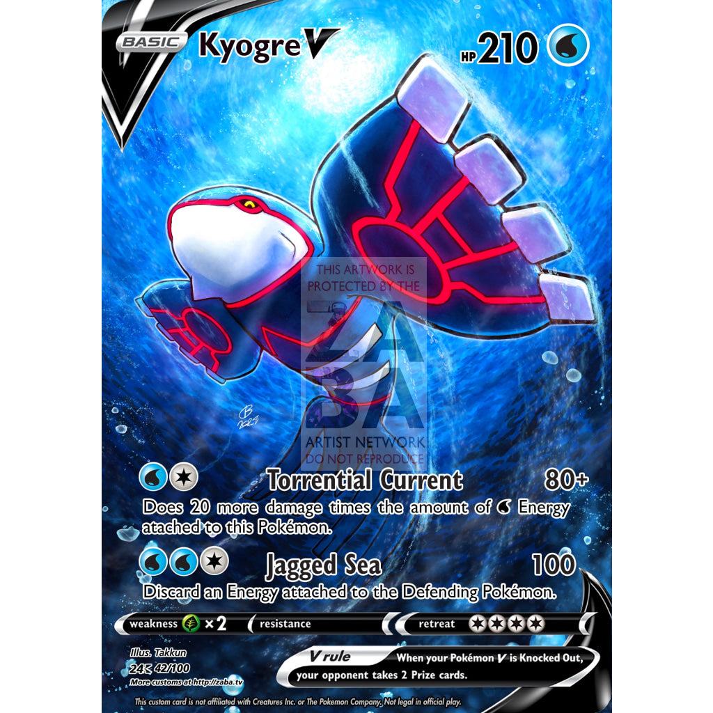 Kyogre V Full Art Custom Pokemon Card Silver Foil / With Text