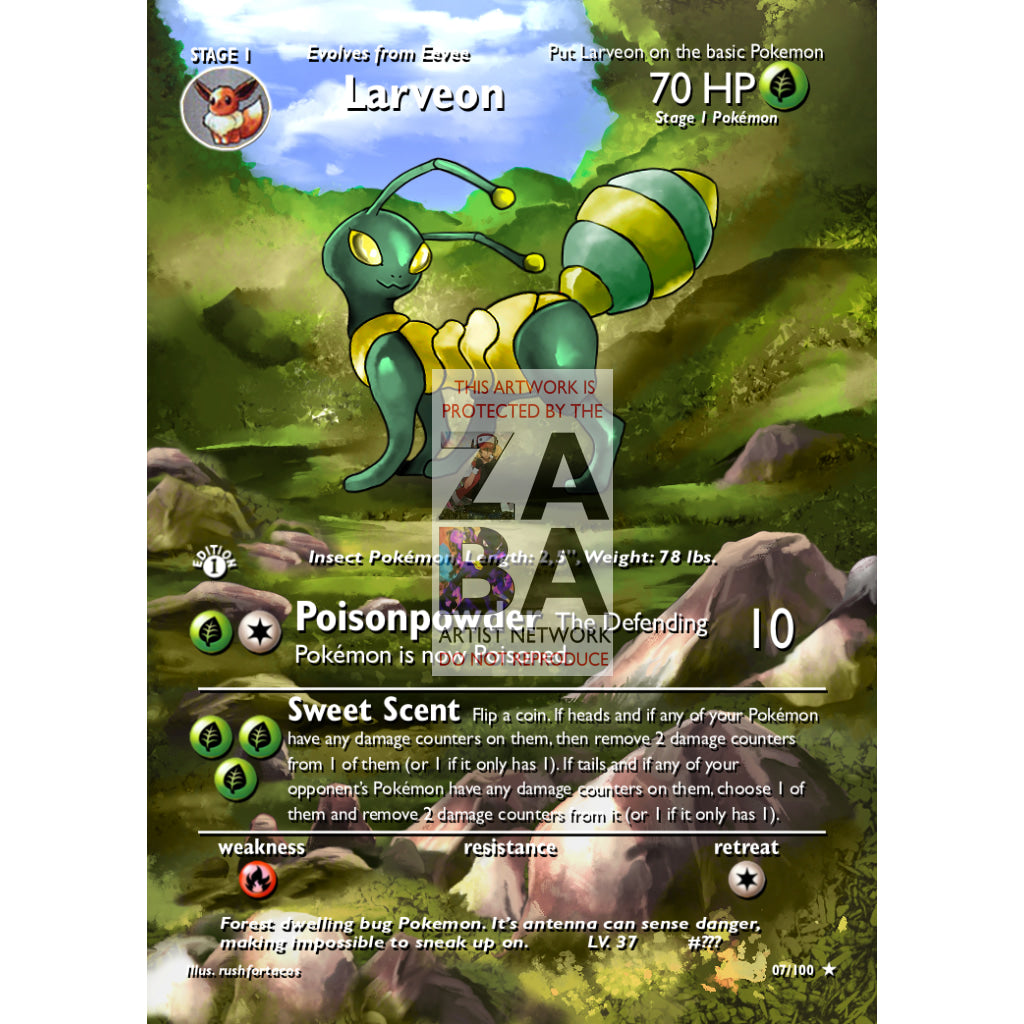 Larveon (Eeveelution) Custom Pokemon Card - ZabaTV