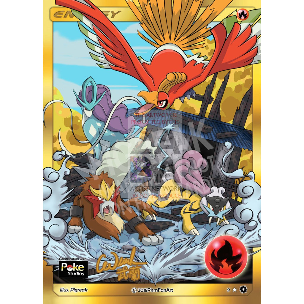 Legendary Trio & Ho-Oh Fire Energy PIGREAK Custom Pokemon Card - ZabaTV