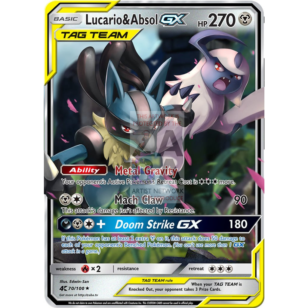 Lucario & Absol Gx Tag Team Custom Pokemon Card