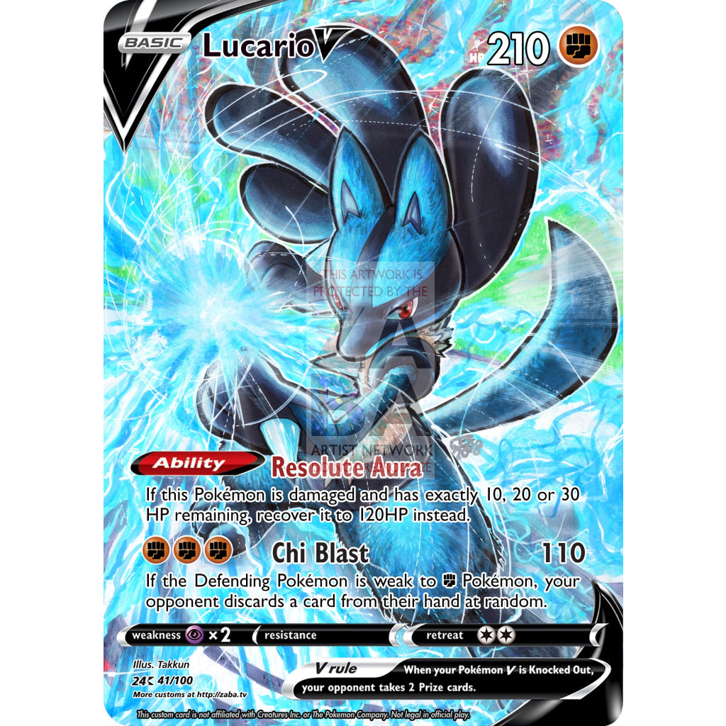 Lucario V Full Art Custom Pokemon Card Silver Foil / With Text