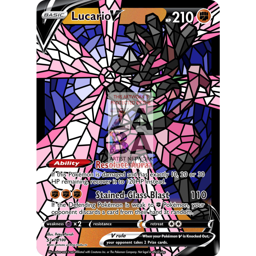 Lucario V (Stained-Glass) Custom Pokemon Card - ZabaTV