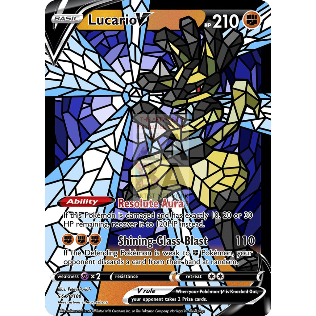 Lucario V (Stained-Glass) Custom Pokemon Card - ZabaTV