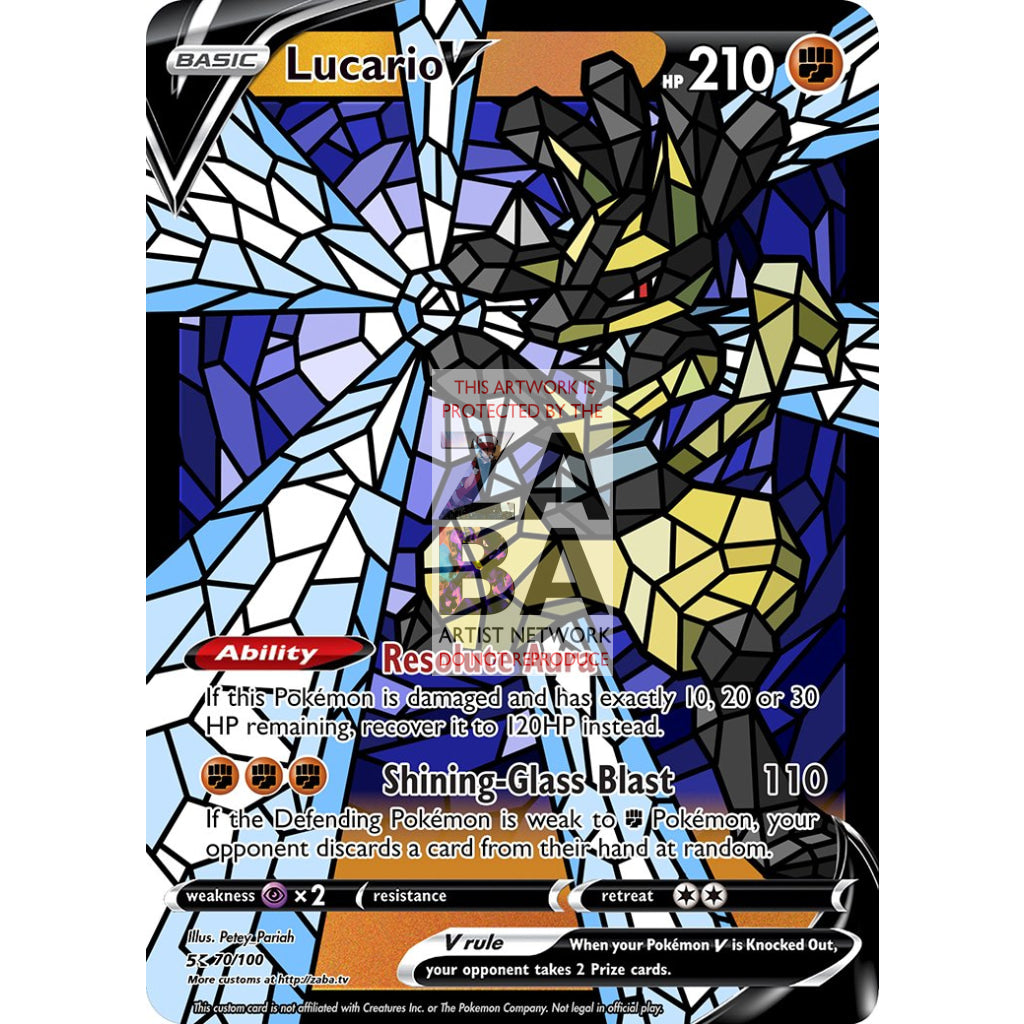 Lucario V (Stained-Glass) Custom Pokemon Card - ZabaTV