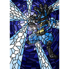 Lucario V (Stained-Glass) Custom Pokemon Card Standard / Textless Silver Foil
