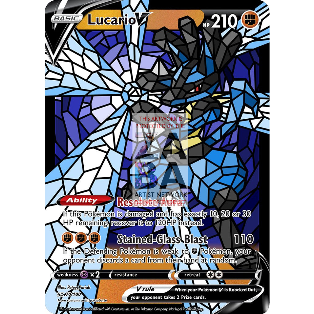 Lucario V (Stained-Glass) Custom Pokemon Card - ZabaTV