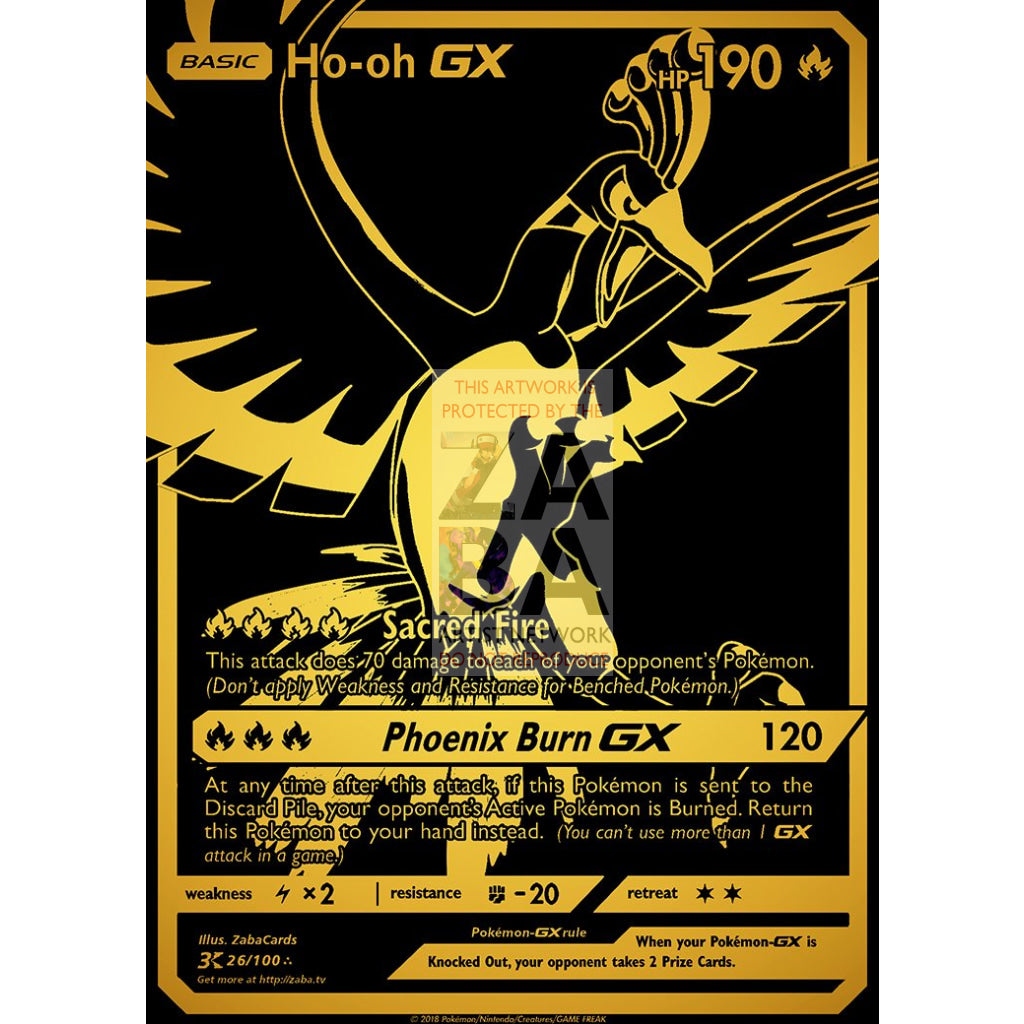 Luxury Gold Ho-Oh Gx Secret Rare Custom Pokemon Card