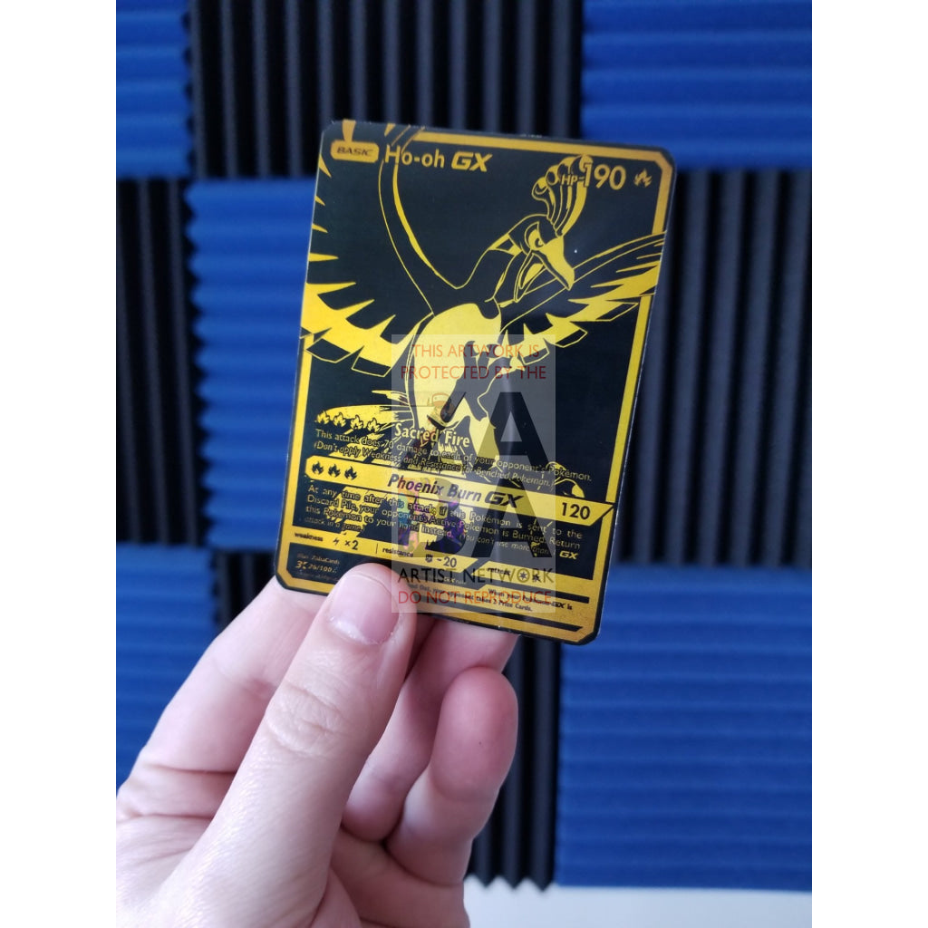 Luxury Gold Ho-Oh Gx Secret Rare Custom Pokemon Card Black & Gold