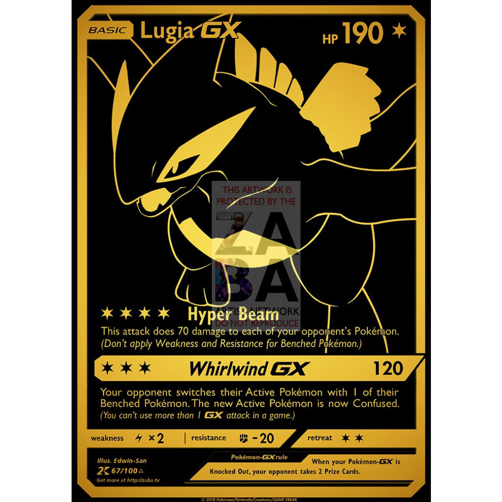 Luxury Gold Lugia Gx Secret Rare Custom Pokemon Card Rainbow Gold